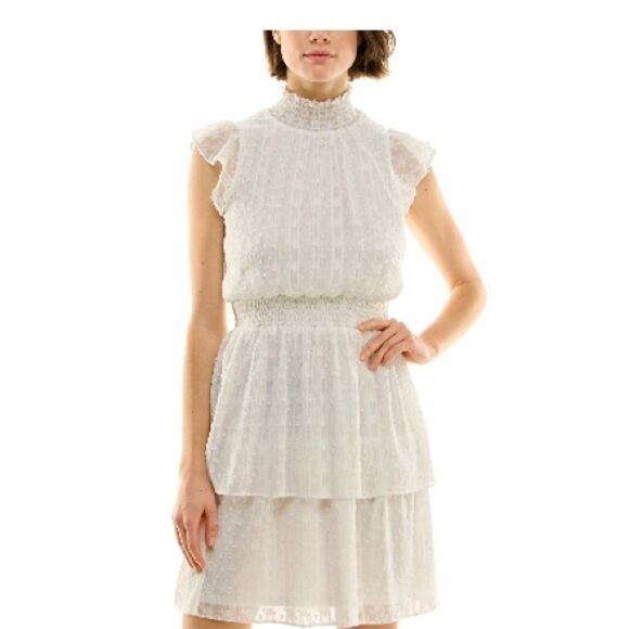 BCX Juniors' Swiss-Dot Dress,New off white Short sleeves Smocked neckline Large - Picture 5 of 12